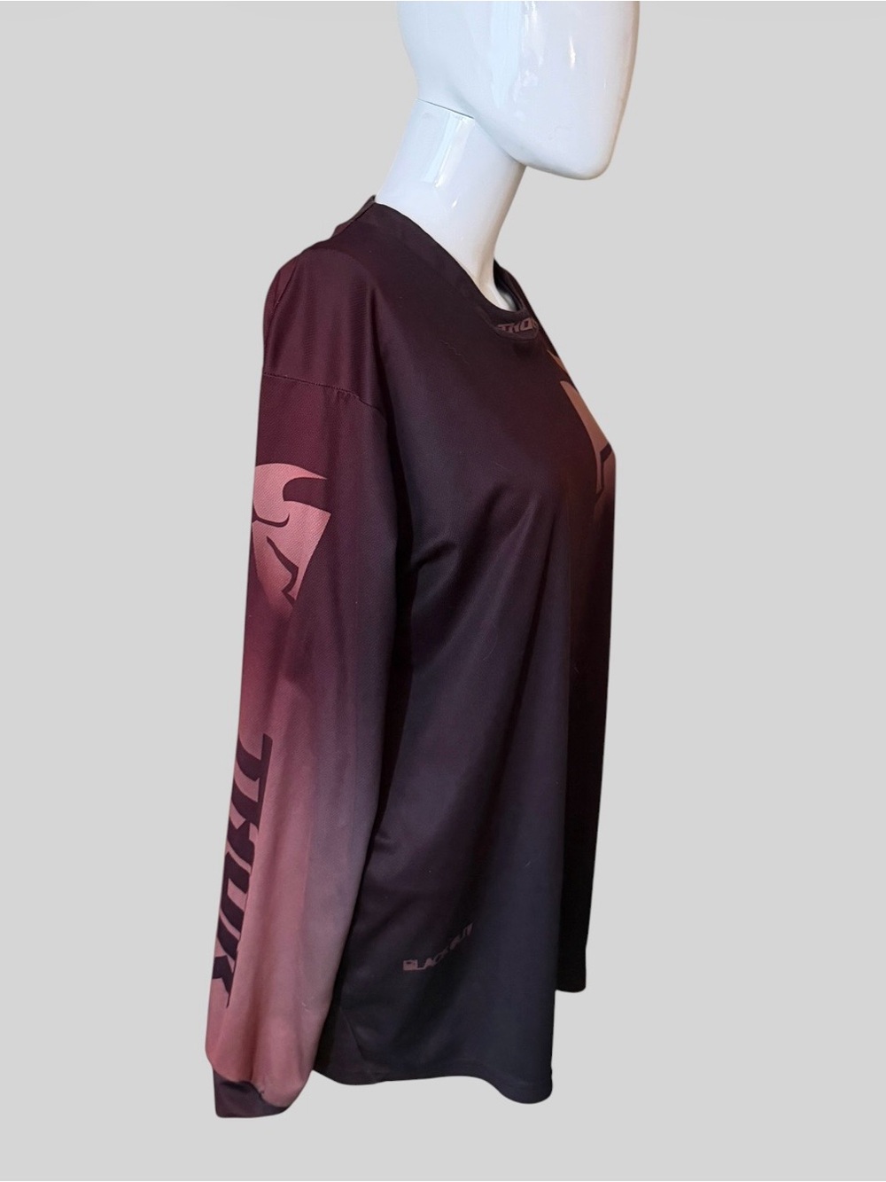 Thor Long Sleeve Motocross Jersey - Black with Maroon Logo - Picture 6 of 8